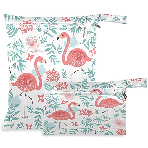 visesunny Pink Flamingo cvijet 2kom mokra torba sa džepovima sa patentnim zatvaračem periva višekratna soba