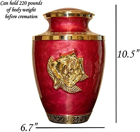 Crvena ruža velika Mesingana urna za kremaciju na sahrani sa baršunastom torbom, lijepa urna sa cvijetom
