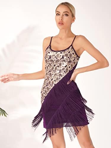 Aislor ženska fringe latino plesna haljina špagete trake Sequin Tassel Tango Rumba Dance Plesna ballroom
