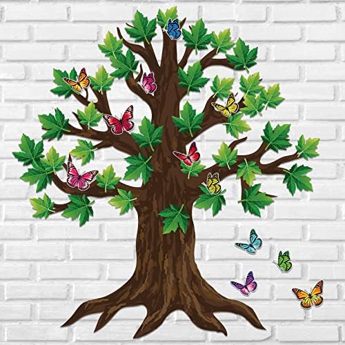 60 komada set oglasne ploče velikog drveta sa listovima i leptirima, Woodland whimsy Decor 70 x 55 inča