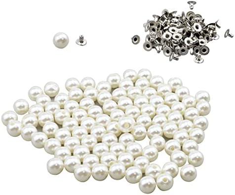 Semetall 100 Set Pearl zakovica, polumjerna rupa Imitacija bisera za zakovice, bijeli biserni gumb za rube