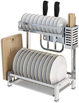 SDGH srebrni stalak za suđe - nehrđajući čelik 2 sloj posuđa sa nosačem za pribor za jelo i kuhinjskim stalak