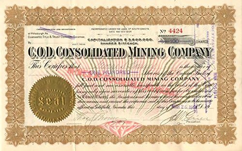 C. O. D. Consolidated Mining Co. - Certifikat Zaliha