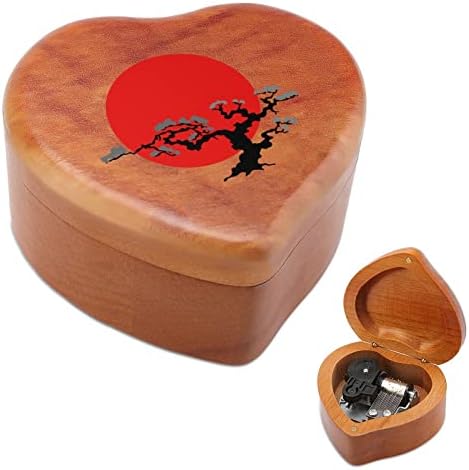 Japanski Bonsai Tree drvena muzička kutija Oblik srca Windup Music Box Vintage Drveni sat Glazbeni pokloni