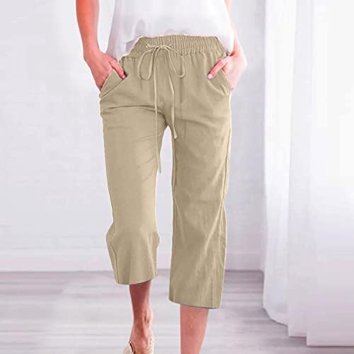 Široke kapri hlače za žene Ležerne prilike ljetne vuče elastične visoko struke pamučne patlanske pantalone