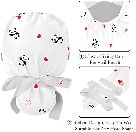 2pcs radna kapa s vrpcom tipke s tipkama za kravata slatka panda crvena srca Ponytail torbice za žene