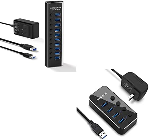 Rosonway 10 Port USB 3.1 Hub 10Gbps + RSHTECH 4 Port USB 3.0 Hub