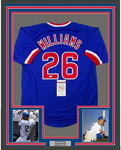 Uokvireni autogramirani / potpisan Billy Williams 33x42 Chicago Blue Baseball Jersey JSA COA