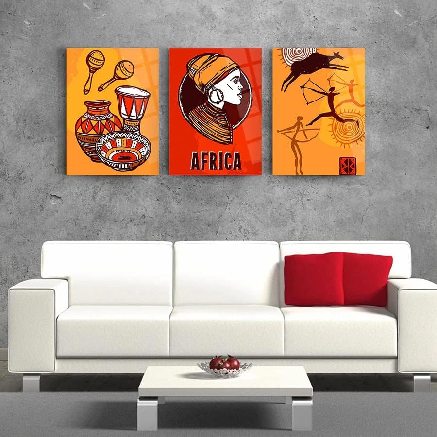 Afrički Životni Set Od 3 Zidnog Dekora, Umjetnost Staklenog Zida, Plutajuća Ploča Od Kaljenog Stakla Bez