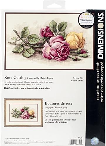 Dimenzije' Rose Cutts 'komplet cvjetnih Brojenih ukrštenih šavova, 14 Count Ivory Aida, 14 x 9