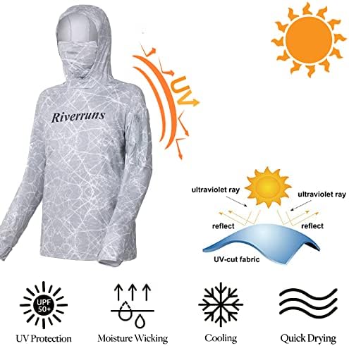 Riverruns upf 50+ ribolovna kapuljača, ribarska majica sa kapuljačom, zaštita od sunca dugih rukava za muškarce