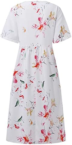 COTECRAM Ženski ljetni casual okrugli vrat kratki rukav Boho haljina cvjetno ispis struka Maxi haljina sa