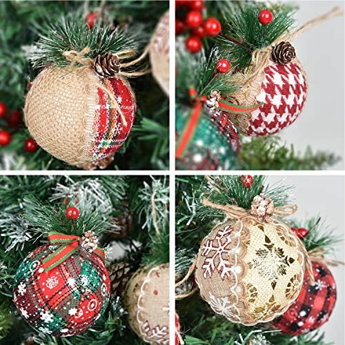 DearHouse 10 kom veliki Božić stablo ukrasi, 3.9 inčni Božić kugle ukrasi karirani šavovima Burlap Božić