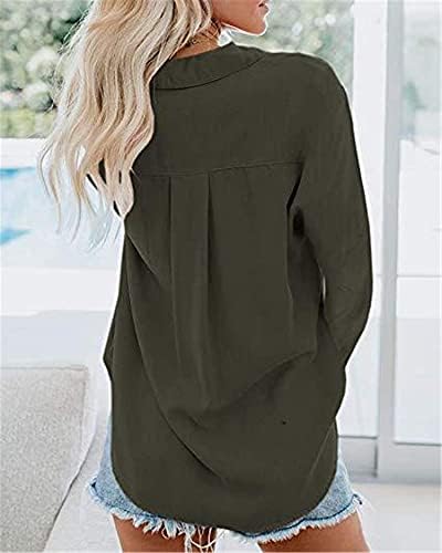 Andongnywell ženske košulje s kratkim rukavima V tipke za oblikovanje vrata s džepovima s džepovima bluze