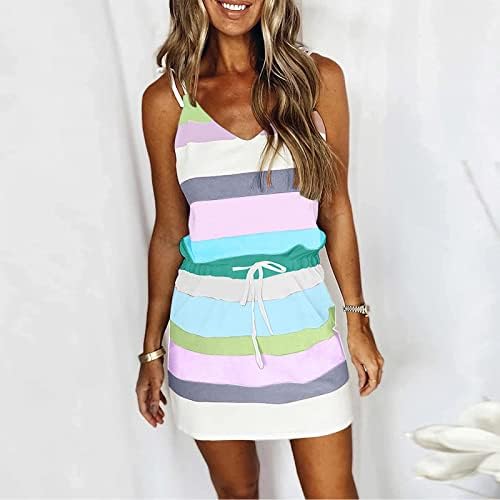 lcziwo ženske ljetne haljine 2023 Casual blok u boji špageti remen V izrez bez rukava struk mini haljina na plaži