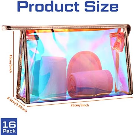 16 pakovanja holografskih torbi za šminkanje za žene, iridescentna putna velika toaletna torbica vodootporne