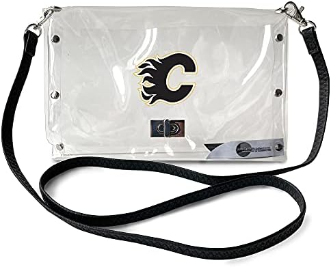 Littlearth womens NHL Calgary Flames clear koverta torbicu sa crnim modnim remenom, spreman, 10 x 6.5 x