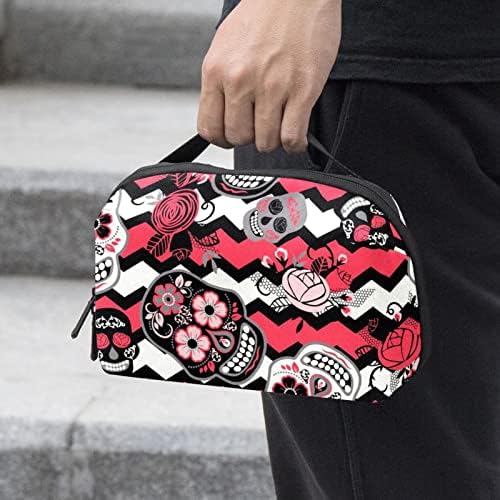 Torbica za nošenje putna torbica torba USB kabl Organizator džepni dodatak Zipper novčanik, Pink Skull Flowers