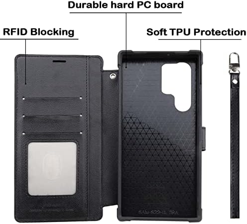 VANAVAGY Galaxy S23 Ultra 5G torbica za novčanik,kožna maska za ručni telefon sa magnetnom preklopnom trakom[zaštitnik
