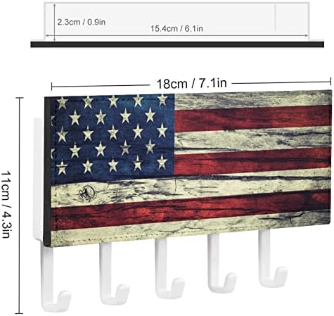 Vintage drvena američka držač za zastavu u SAD-u sa policama za polica 5 Kukica Organizator za zidni ulaz