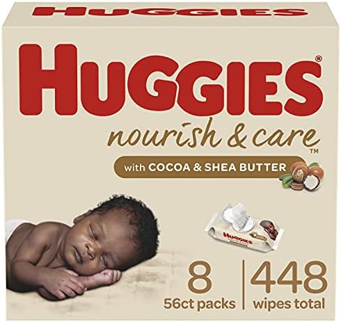 Maramice za bebe, mirisne, Huggies Nourish & amp; Care Baby pelene maramice, 8 pakovanja dugmadi