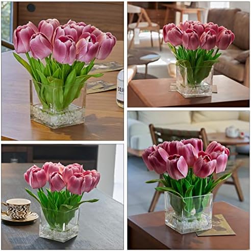 XMAY poklon umjetno cvijeće Tulip cvjetni aranžman u vazi - lažni cvijeći svileni tulipani centar - moderno umjetno svileno cvijeće za kupatilo uredski stol ukras u kancelariji ukras