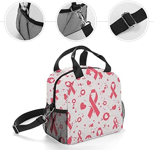 Pink ribons Heart Breast Cancer Awareness torba za ručak, kutija za ručak prenosiva izolovana torba za ručak,