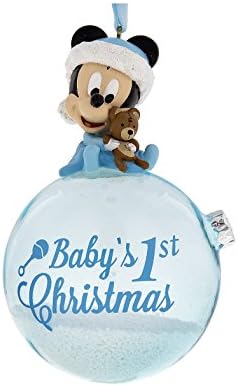 Disney Parks Exclusive-Blue Baby Mickey bebin prvi Božićni ukras sa snijegom, staklo