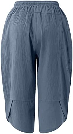 Posteljine Hlače Muškarci, Muška povremena puna boja Veliki džep pamučni posteljina obrezane ravne hlače