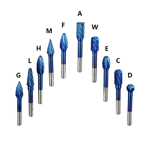 ZTHOME 6x10mm Tungsten Carbide Rotary Burss Super Blue Coated Double Cut Rotary File 1kom