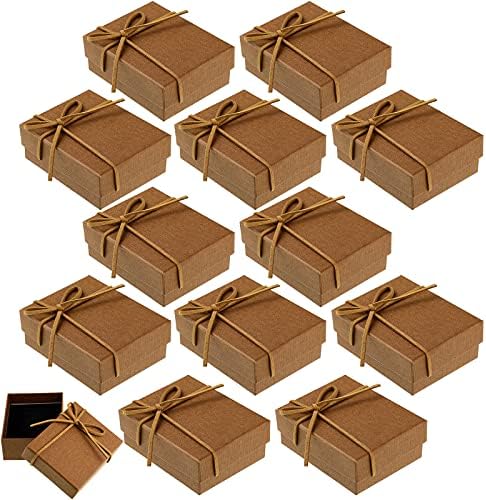 24 komada karton poklon kutije, male smeđe nakit poklon kutije sa kožnim čvorom za prstenje, privjeske,