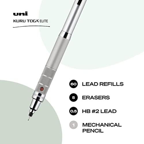 uni-ball Kuru Toga Elite mehanički početni komplet za olovke sa srebrnom cijevi i vrhom od 0,5 mm, 60 punjenja
