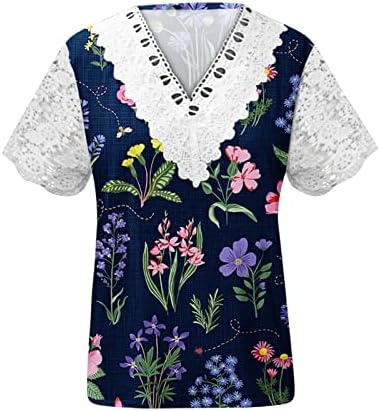 Ljetni elegantni vrhovi za žene čipke obloga V izrez cvjetni ispisani majica kratkih rukava casual trendi