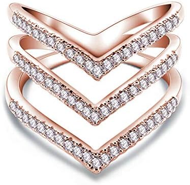 T-nakit Ženska Moda srebro / ružičasto zlato CZ Micro Asfaltirani Trostruki prsten u obliku slova V