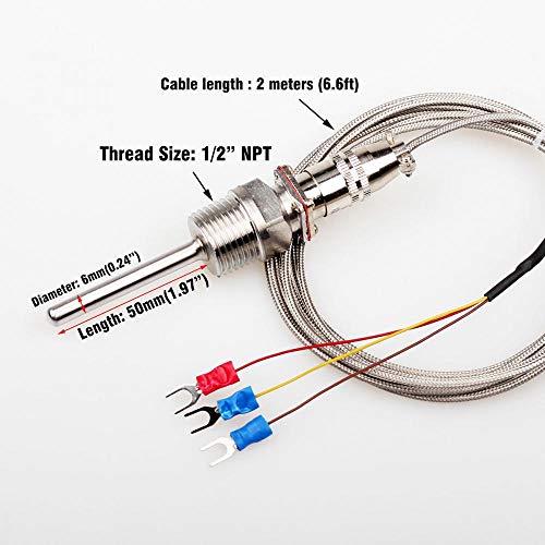 RTD PT100 sonda za senzor temperature termoelementa 1/2 NPT navojni konektor sa 3 žice 2m kabl, -58~572