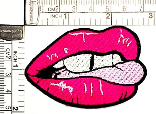 Kleenplus Cartoon usne lizati Pink Patch vezena značka gvožđe na šiju na amblemu za jakne farmerke pantalone