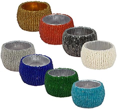 Početna Sajja ručno rađeni Indijski ukrasni perli okrugli 1,5 inčni prstenovi za salvete u raznim bojama-Set