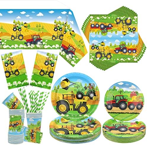 Traktorski ukrasi za traktore - Tractor Farm Rođendana Ploče za stolni pribor, uključujući tegljače, čaše,
