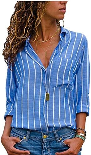 Andongnywell ženske trake reverske majice s dugim rukavima vrhovi obični prednji džepovi isključuju majice