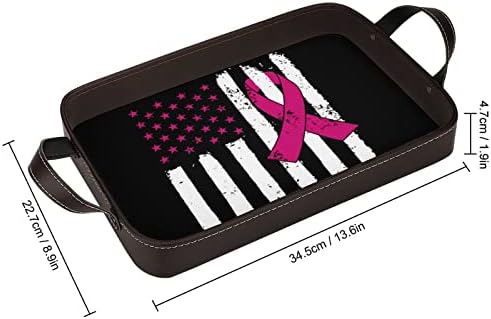 Svjesnost za rak dojke Američka zastava Koža Dekorativna ladica Personalizirani posluživač za pohranu ladice Organizator s ručkama za kućni hotel