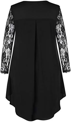 Mini crna haljina žene rukav O-vrat niske veličine Hem Lace Sheer visoka Casual haljina Swing Moda Plus