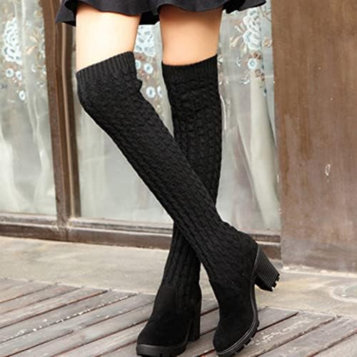 Ženske čizme zima preko koljena dugim čizmama modne cipele guste pete Antiskidne vunene cipele na čarapi,