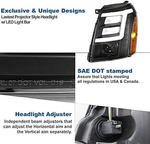 ZMAUTOPARTS LED projektor farovi Crna w / 6 plava DRL kompatibilan sa 2007-2014 Cadillac Escalade [za zalihe