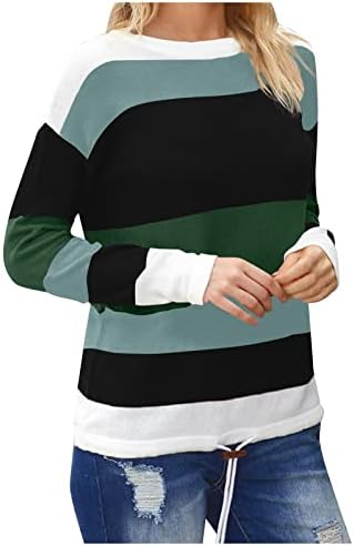 RMXEI ženska modna pruga za blokiranje boje srednjeg dugačak sa labavim okruglim džemperom