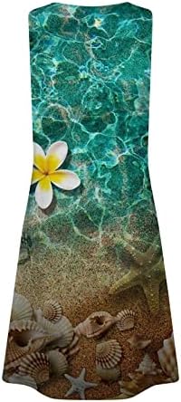 Ayaso ženski morski organizam bez rukava print scoop vrat ruched haljina za plažu Labavi fit 2023 ljetna