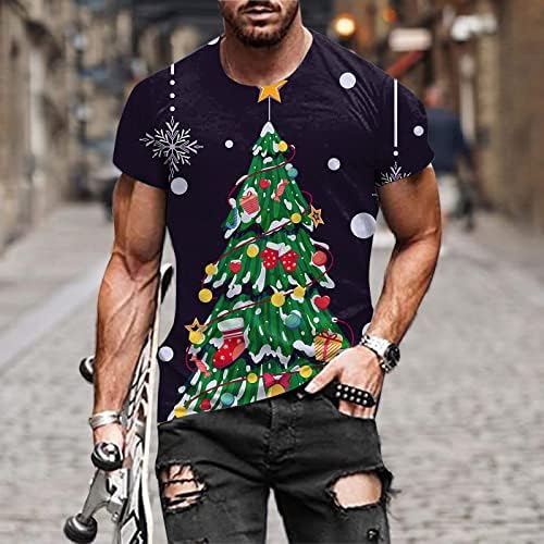 Wocachi božićne majice muške majice kratkih rukava, smiješni Xmas Santa Claus atletski trening ugrađen grafički