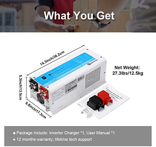 Sigineer Power 1500w 12v Inverter punjač,12V DC do AC 110V 120V čisti sinusni talasni Inverter,45a punjač