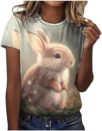 Uskršnje košulje za žensku zečje grafičke majice Slatke zečeve tiskane košulje Ljetni kratki rukovi