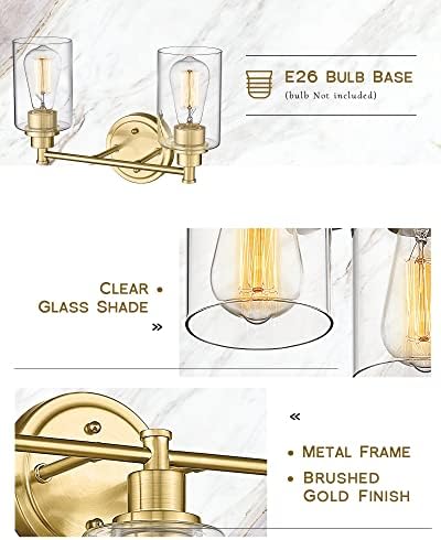 FEMILA Champagne Gold Vanity Light, 2-lagana Rasvjetna tijela za kupatilo, moderna zidna rasvjeta za kupatilo