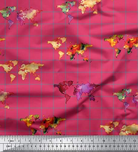 Soimoi Pink pamuk Jersey Fabric Check & amp; Karta Svijeta Print šivanje fabric Yard 58 inčni širok